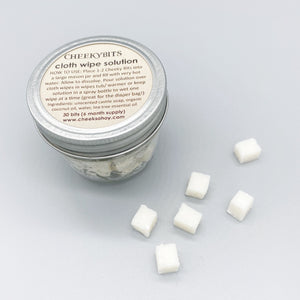 Small mason jar of Cheeky Bits Cloth Wipe Solution Cubes