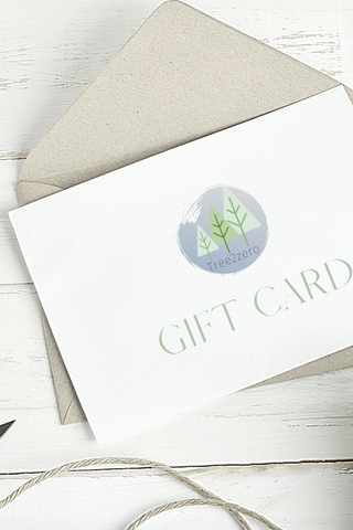 Gift card with Tree2zero logo on top of kraft envelope